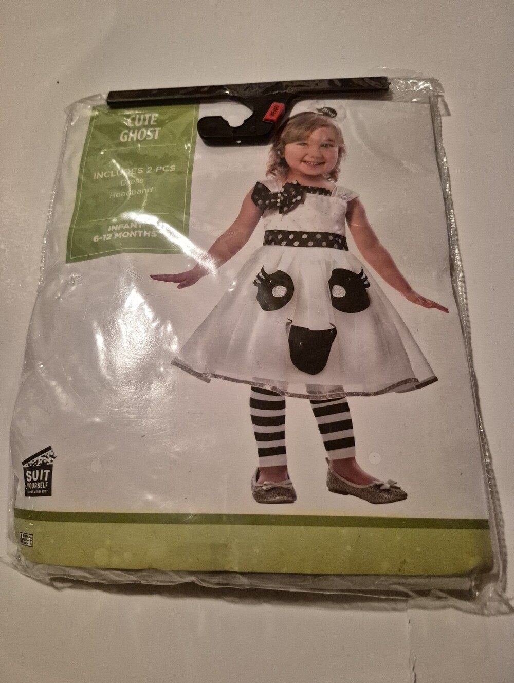 Cute Ghost Infant Dress Costume - White & Black 2 Pieces 6-12 M NEW Amscan